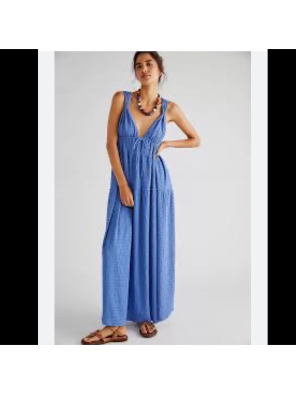 Free People Beach Martina Maxi Dress Blue Textured Crinkle Knit Open Back Boho L - Picture 6 of 6
